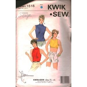 Kwik Sew 1518 Sewing Pattern Misses Sleeveless Turtleneck Crop Tops XS-L Vintage
